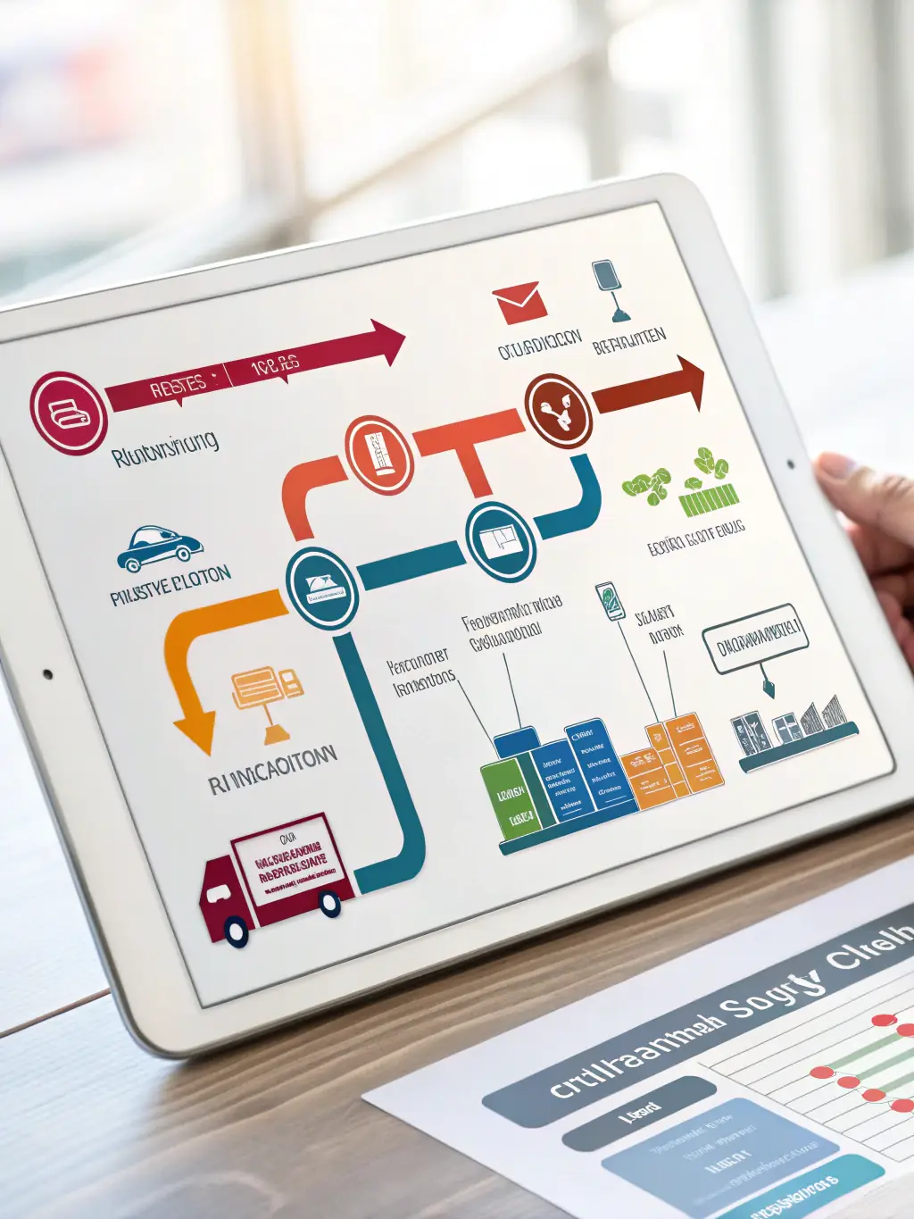 A detailed flowchart illustrating the steps in a streamlined supply chain, from sourcing to delivery, emphasizing efficiency and transparency.
