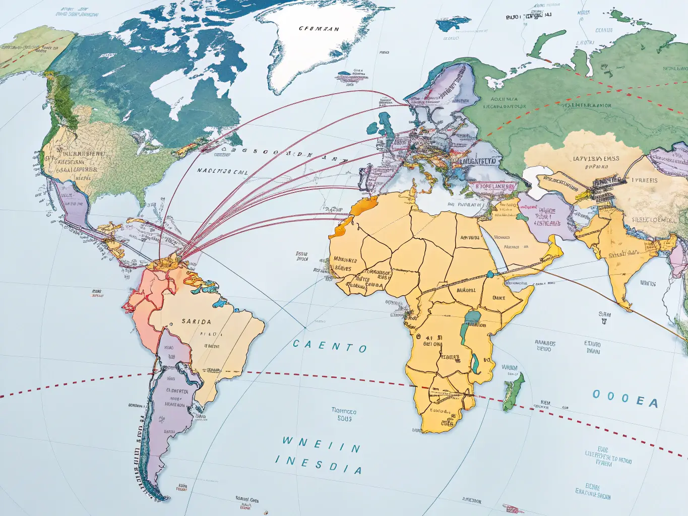 A detailed logistics map showing the movement of goods across different transportation modes, highlighting the efficiency and coordination of the supply chain.